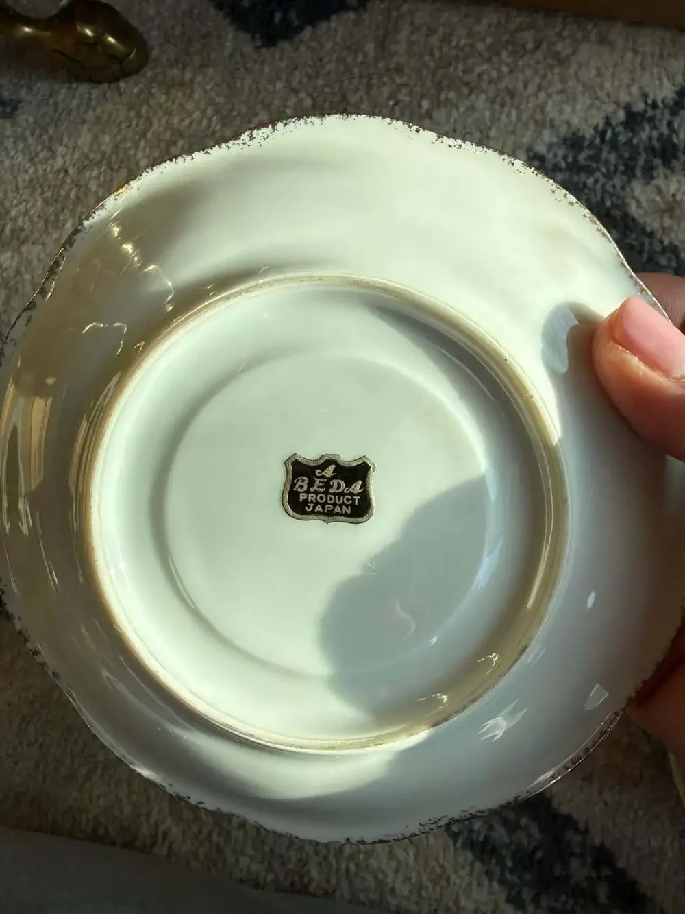 Vintage A Beda Product Japan Scalloped Porcelain Saucer with Yellow Floral Patte